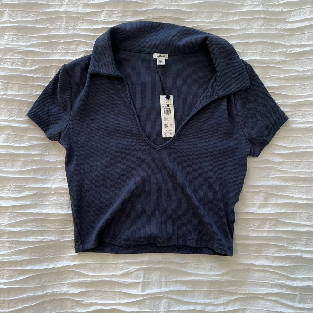 Garage cropped polo tee, navy, size medium. New and unworn
